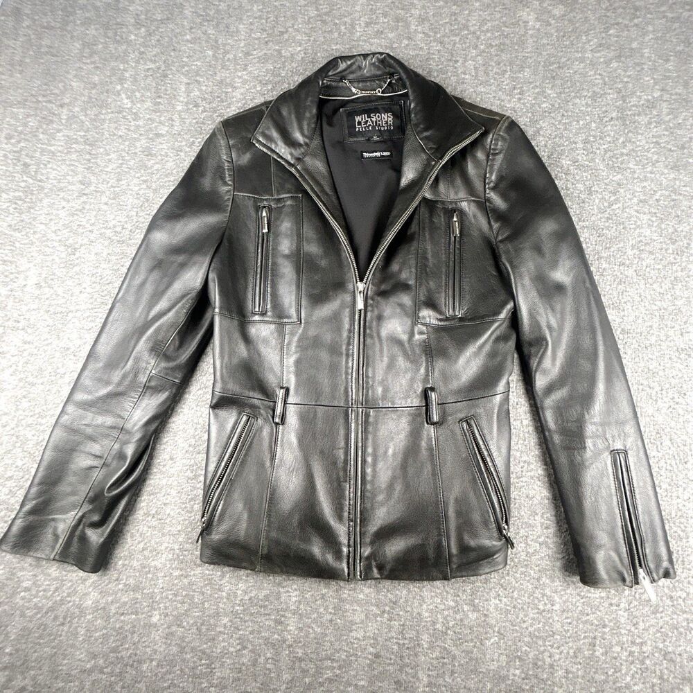 Wilson Leather Pelle Studio Leather Jacket Womens Sz M Black Soft Moto Full Zip